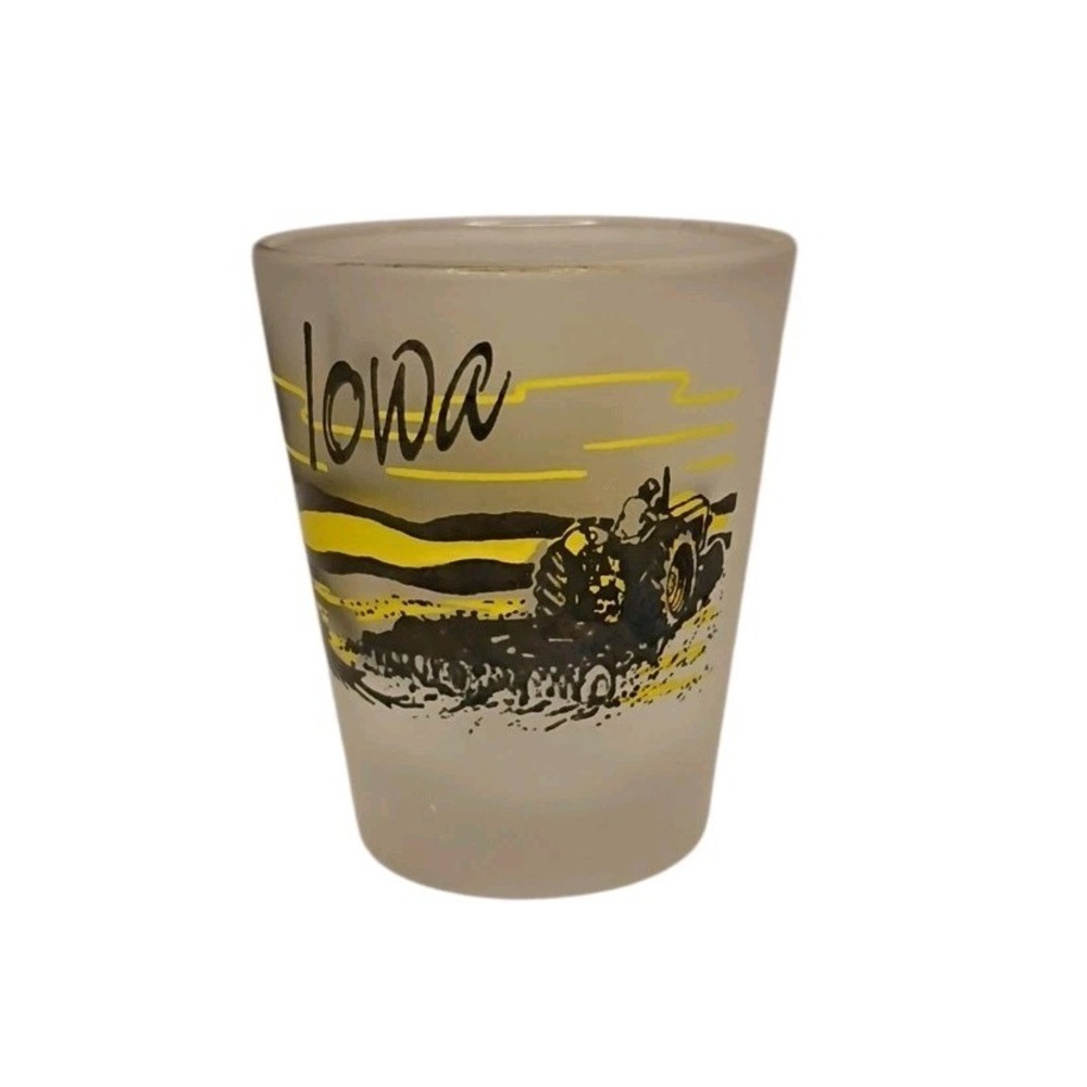 Iowa Frosted Shot Glass Made in‎ Taiwan Souvenir Corn Tractor Farm